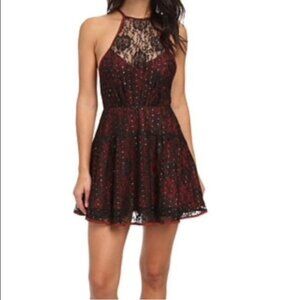 Free People Burgundy and Black Lace Dress